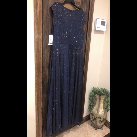 Women’s Formal Dress Size 16 Navy Glitter Shimmer Cap Sleeve Cowl Neck TAHARI - Picture 8 of 8